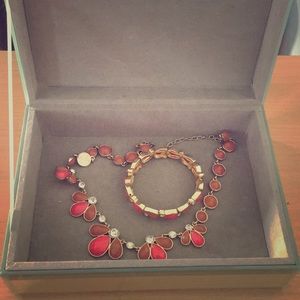 Pink and peach necklace and bracelet set